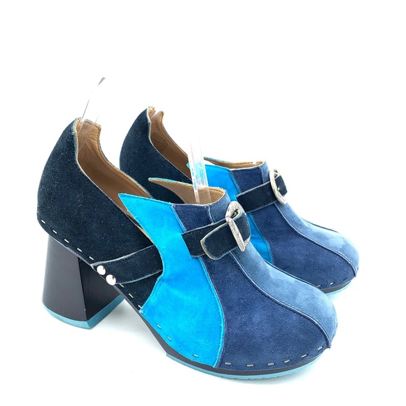 John Fluevog Shoes - John Fluevog Summer Of Love Amor Blue Suede Shoes Clogs